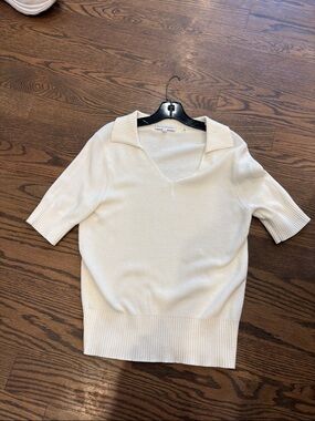 White + Warren Ivory V-Neck Short Sleeve Sweater
